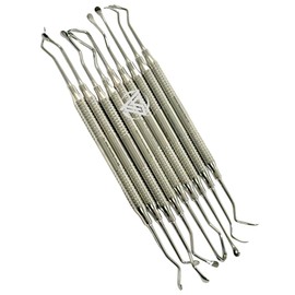 9 Pcs Set - Sinus Lift Dental Implant Instruments Curettes Double-Ended with Grooved Handles, German Stainless Steel Dental Instruments