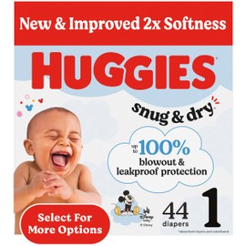Huggies Size 1 Diapers, Snug & Dry Newborn Diapers, Size 1 (8-14 lbs), 44 Count, Packaging May Vary