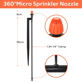 La Farah Drip Micro Sprinkler Heads with Stake: 360 Degree Sprinkler Nozzle with 1/4" Drip Irrigation Tubing - 10 Pack Drip Spray Emitters on 12 Inch Stake for Garden Water System