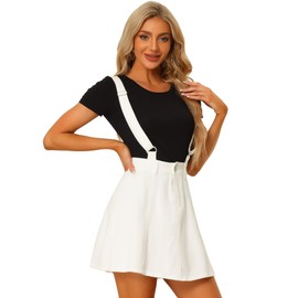 Allegra K Women's Denim Skirt Overall Adjustable Strap Braces Mini Suspender Washed Jean Skirts Large White