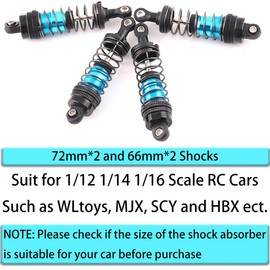 Shocks Oil Shock Absorber 66mm 72mm RC Shock Absorber Damper Set for 1/12 1/14 1/16 Scale RC Cars WLtoys 144001, 124019, 124018, MJX, SCY and HBX - 2Pcs 72mm Shocks and 2Pcs 66mm Shocks (Black-Blue)
