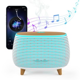 APOMATOT 2-in-1 BT Speaker & Ultrasonic Essential Oil Diffuser,Aromatherapy Diffuser Cool Mist Humidifier with 7 Colors Lights for Large Room Home Office,400ml(White+Wooden Grain)