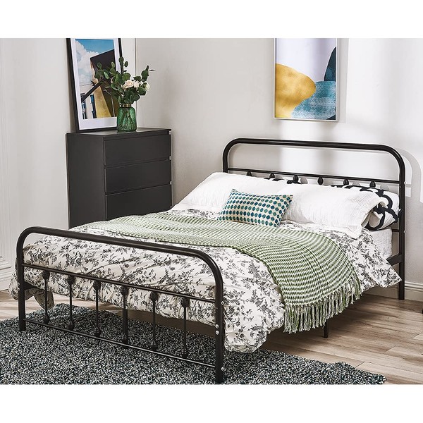 Black or White Metal Bed Frame Hospital Victorian Style Various Size Single Double King Size (Black, 4FT6)