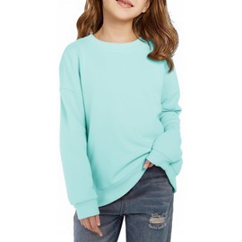 Haloumoning Girls Crewneck Sweatshirts Kids Casual Long Sleeve Loose Tops Fall Comfy Lightweight Pullovers 5-14 Years Mint