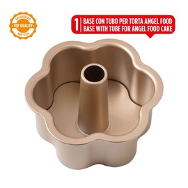 Decora, 0070108 Gold Line Angel Food Mould Diameter 22 x 10 cm, Ideal for Preparing Delicious Angel Food Cakes, Flat Base Mould for Classic Flower Cakes, Robust Non-Stick Metal