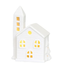 Beihaoer Ceramic Village LED Church Light House Snow Scene Xmas Decorations for Christmas Desktop Ornament Holiday Home Décor (B)