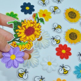 Pack of 36 Embroidered Iron on Patches, Embroidered Appliqué Patches, Iron-On Patches, Flower Bee Combo Kit