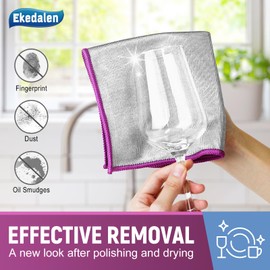 Ekedalen Polishing Microfiber Cleaning Cloth for Glass Wine Miracle Streak Free Lint Free Wipes Household Auto Detailing Bathroom Cleaner, Pack of 6, 12 x 12 Inch