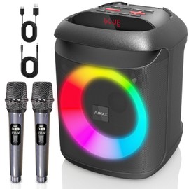 AIMAX Karaoke Machine with Bluetooth and Two Wireless Microphones, Portable Speaker for Home & Outdoor Parties, 7-Hour Battery Life, Mic/AUX/USB/TF Support, Perfect for Kids & Adults Singing