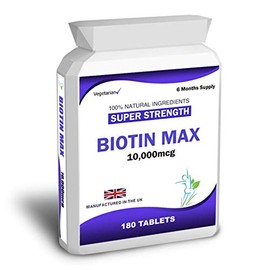 Biotin Max Super Strength Tablets, 10,000mcg, 180 Count, 6 Months Supply, Vegetarian