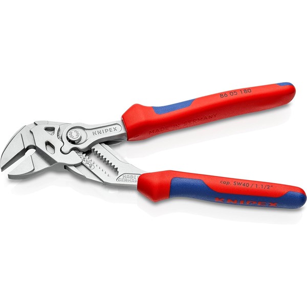 Knipex Pliers Wrench pliers and a wrench in a single tool chrome-plated, with multi-component grips 180 mm 86 05 180