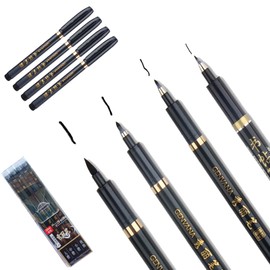 4 Piezas Plumas Caligrafía, Grande/Mediano/Pequeño Tinta China Brush Ink Pen, Pinceles para Tinta China finos, Recargable Pluma Estilográfica Caligrafía, para Caligrafía Dibujo y Firma