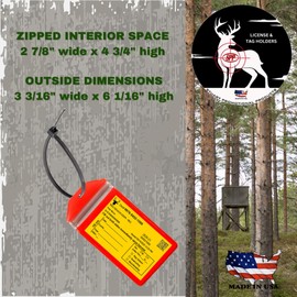 10 Pack, Fluorescent Orange, Vertical, Zipped, Hunting & Fishing License Holder, Includes Zip Tie, Made in USA