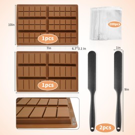 Silicone Chocolate Bar Mold, 2 Thick Chocolate Bar Mold Deep for Dubai Chocolate Bar with 200 Pcs Bags 2 Spatulas, 12 Cavities Silicone Rectangle Chocolate Mold for Knafeh Pistachio Chocolate Bar
