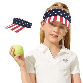 Zando Kids 4th of July Visor - Stars and Stripes American Flag Hat for Youth, Patriotic Tennis Golf Visors for Teen Girls 8-14 Years