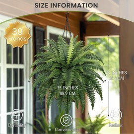 FOREST PRINCE 35" Fake Ferns, 4 Large Artificial Bonston Ferns Bushes Plants with 39 Fronds for Outdoors Garden Patio Porch Entrance Low Maintain Home Decor