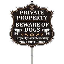 Beware of Dogs Private Property Sign 10" x 10" With 28" Long Metal Stakes Property Protected by Video Surveillance Sign For Yard Lawn No Trespassing Sign Aluminum