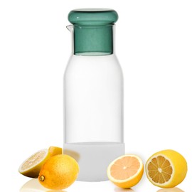 hjn Glass Pitcher with Lid Glass Water Carafe with Cup Lid, Fridge Water Jug Cold or Hot Beverages, Iced Tea, Milk, Juice 830ml/28oz & clear cup lid (Glass Pitcher-Green cup lid)