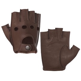 Harssidanzar Mens Deerskin Leather Half-Finger Fingerless Driving Gloves Unlined GM005A, Saddle,XXL