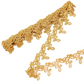 NBEADS 4.37 Yards Gold Embroidery Polyester Ribbons, 2.3 Inch Wide Adhesive Goldenrod Lace Trim Iron on Metallic Flower Lace for Sewing Costumes Gowns Home Decor Garment Accessories