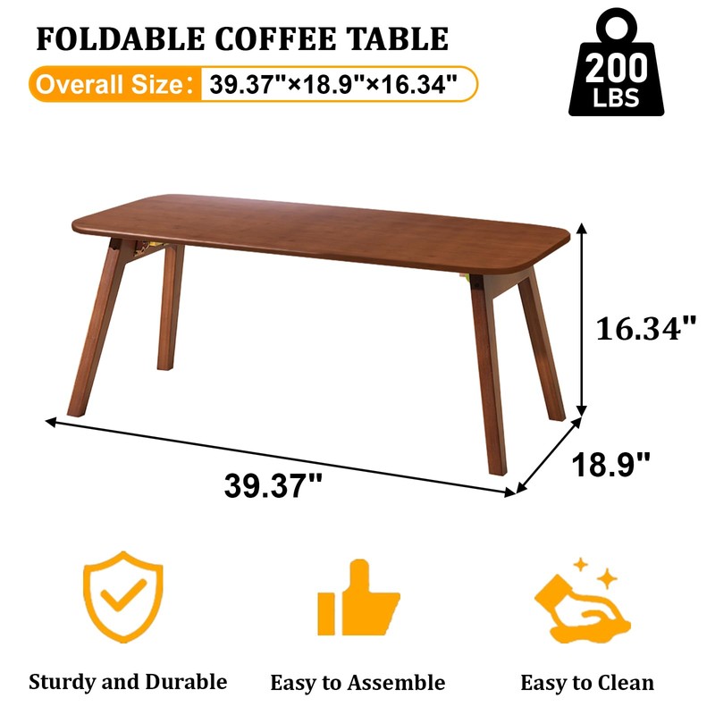 Baveke Folding Coffee Table- Foldable Floor Tables, Mid Century Coffee