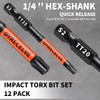 12-Pack Impact Security Torx Bit Set (T5-T40) 3-Inch Long, S2