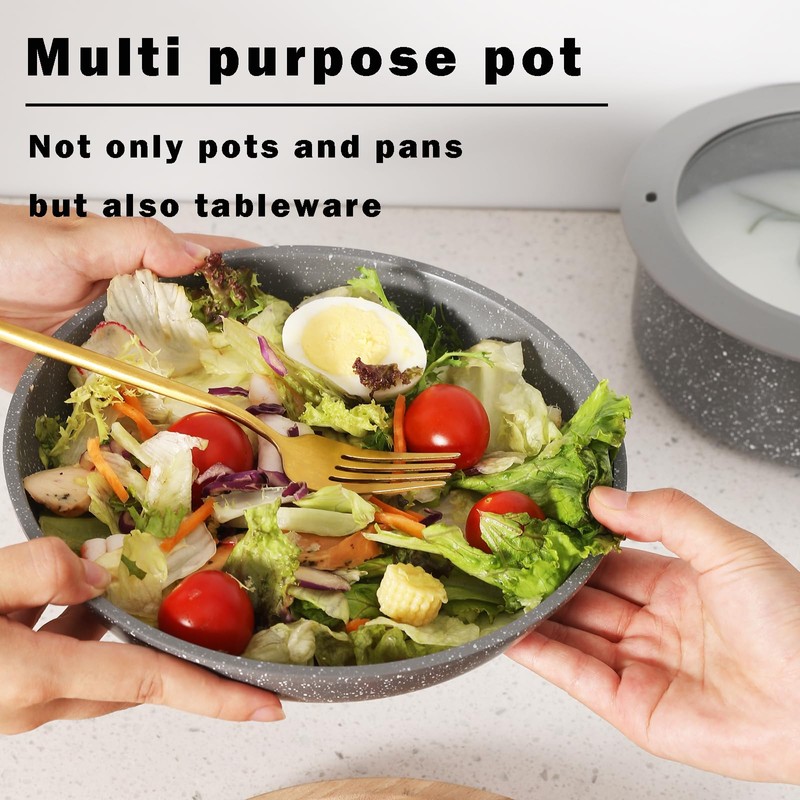 Vkoocy Gray Non Stick Pot and Pan Set with Removable