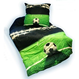Football Bed Linen Approx. 135 x 200 cm + Approx. 80 x 80 cm for Absolute Football Fans Colour (Green Black)