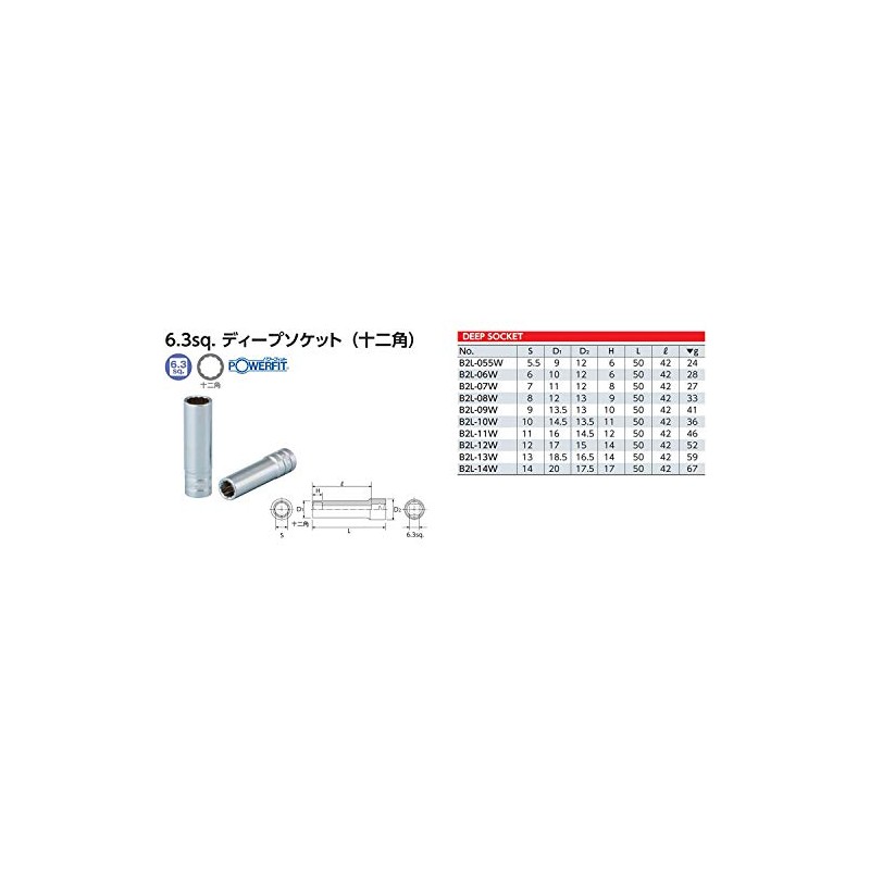 京都機械工具(KTC) 6.3mm (1/4ンチ) ディープソケット (十二角) B2L-14W