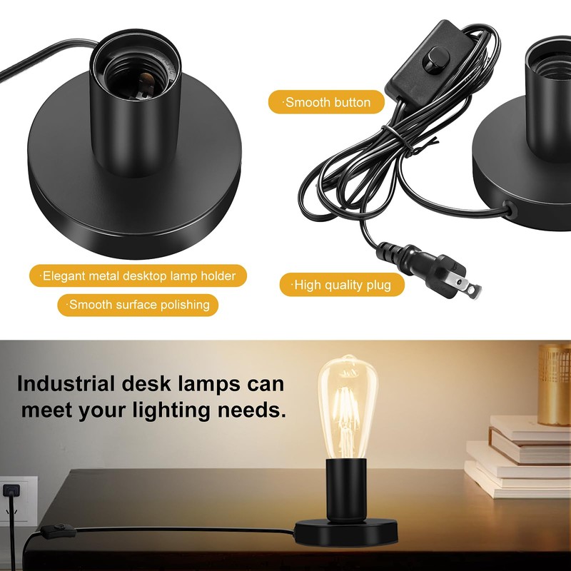Polished Metal Desktop Lamp Base, E26/E27 Edison Screw Light Bulb