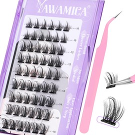 Yawamica Self Adhesive Eyelashes - No Glue Needed Lash Clusters Reusable Press On Lashes 10-16mm Self Adhesive Lashes Wispy C Curl Pre-glued Eyelashes Natural Look for Daily & Party