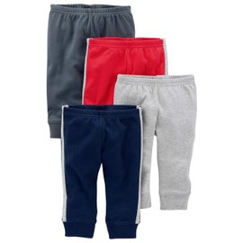 Simple Joys by Carter's Baby Cotton Pants, Pack of 4, Dark Blue/Dark Grey/Grey Heather/Red, Newborn