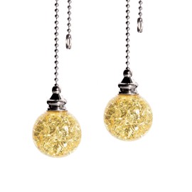 2PCS Yellow Pull Chain Crystal Glass Ice Cracked Ball Pull Chain for Ceiling Fan Light Decoration 50cm Extension Chain