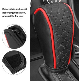 Funda de cuero para pomo de cambio de coche, protector antideslizante y transpirable para palanca de cambios, universal para la mayoría de coches, SUVs y camiones (Rojo)