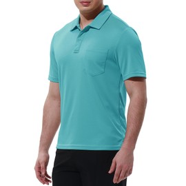 Rdruko Men's Polo Shirts with Pocket Short Sleeve Dry Fit Golf Sports Collared Shirts(Ocean Blue, US L)