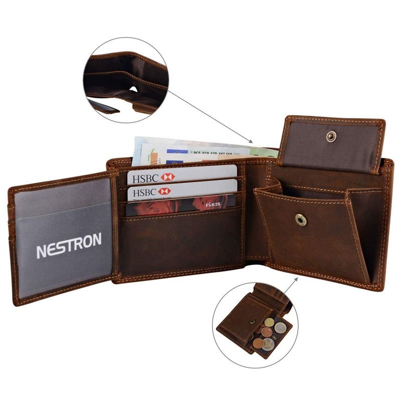 Nestron Men's Wallet with Double Stitching and RFID Protection, Vintage