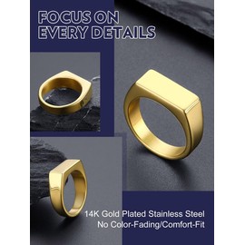 Bandmax Gold Signet Ring for Men Size 12 14K Gold Pinky Rings Anillos para Hombre Mens Fashion Cocktail Rings Engagement Ring