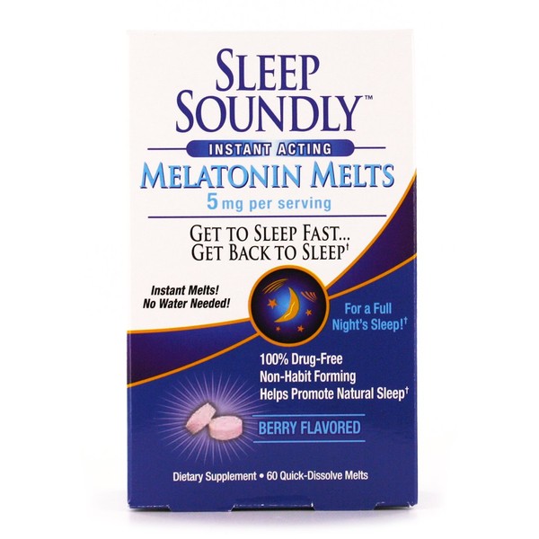 Sleep Soundly Melatonin Melts 5 mg Berry Flavor – Nighttime Sleeping Aid for Adults, Melatonin Melts, Berry Flavored, Fast Acting Sleep Formula, 60 servings