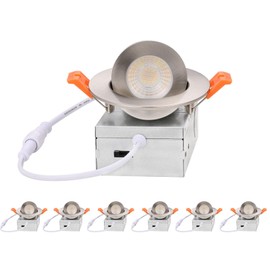 ZYC Gimbal LED Recessed Lighting - 3 Inch 5CCT 7W 360° Rotation Adjustable Eyeball Light,LED Swivel Spotlight,Directional Sloped Ceiling Light,Dimmable Wafer Downlight Pack of 6 Brushed Nickel.