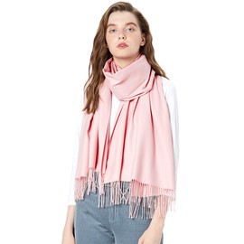 MaaMgic Women's Warm Autumn Scarf, Plain Cotton Scarf With Tassels/Fringes, 40+ Colours, Plain and Checked Pashmina, XL Scarf, Stole, Multifunctional - Pink, size: 200*70cm