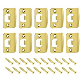 sourcing map D-Type Door Strike Plate, 10Pcs 57mm x 45mm Rounded Corners 201 Stainless Steel Latch Deadbolt Strike Plate for Door Frame Door Jamb, Gold