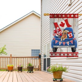 Louise Maelys Canada Day Garden Flag 28x40 Double Sided, Burlap Small Patriotic Truck Dog Welcome Yard House Banner Canadian Outside Outdoor Seasonal Porch Lawn Decoration (Only Flag)