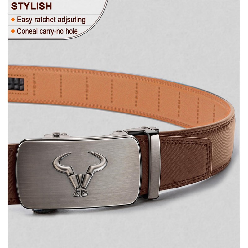 KEMISANT Ratchet Belt with Automatic Buckle, Leather Belt for Men