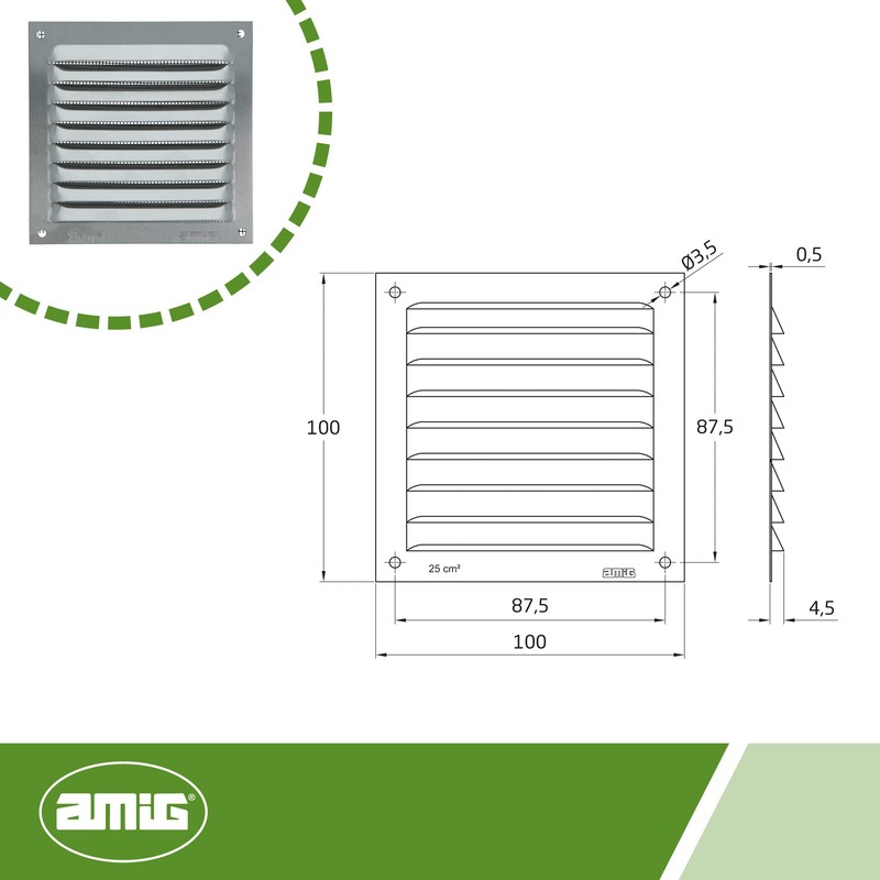 Amig - Square Aluminium Ventilation Grille with Mosquito Net |