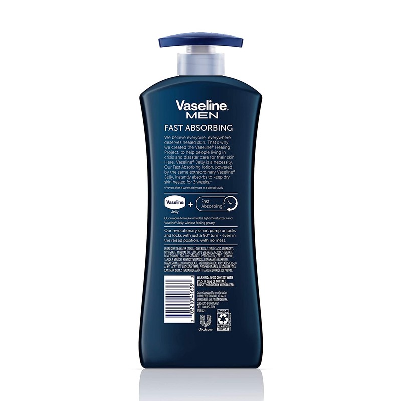 Vaseline Men Healing Moisture Body Lotion, Fast Absorbing, 20.3 oz