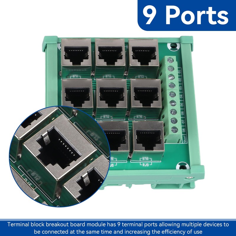 RJ45 8p8c Jack 9-Way Buss Board, Din Rail Mount Ethernet