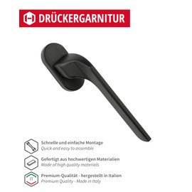 Gedotec Metal Window Handle Matte Black | Window Olive on Oval Rosette | Right | Tilt Grid Olive without Locking Cylinder | 1 Piece | Window Fitting for Windows Including Mounting Material