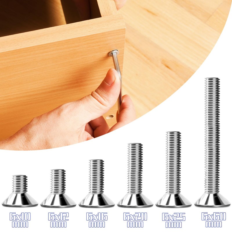 Countersunk Screws Stainless Steel M6 x 20 mm Hexagon Socket