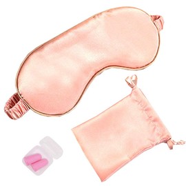 HappyDaily Silk Sleep Mask Set with Luxury Travel Pouch and Boxed Ear Plug - Soft and Comfortable Eye Shade Eye Cover for Full Night Sleep,Nap,Travel (Pink)