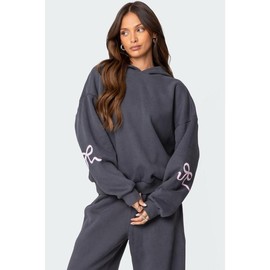 Bonney Bow Detail Hoodie - Color: DARK GRAY, Size: XL